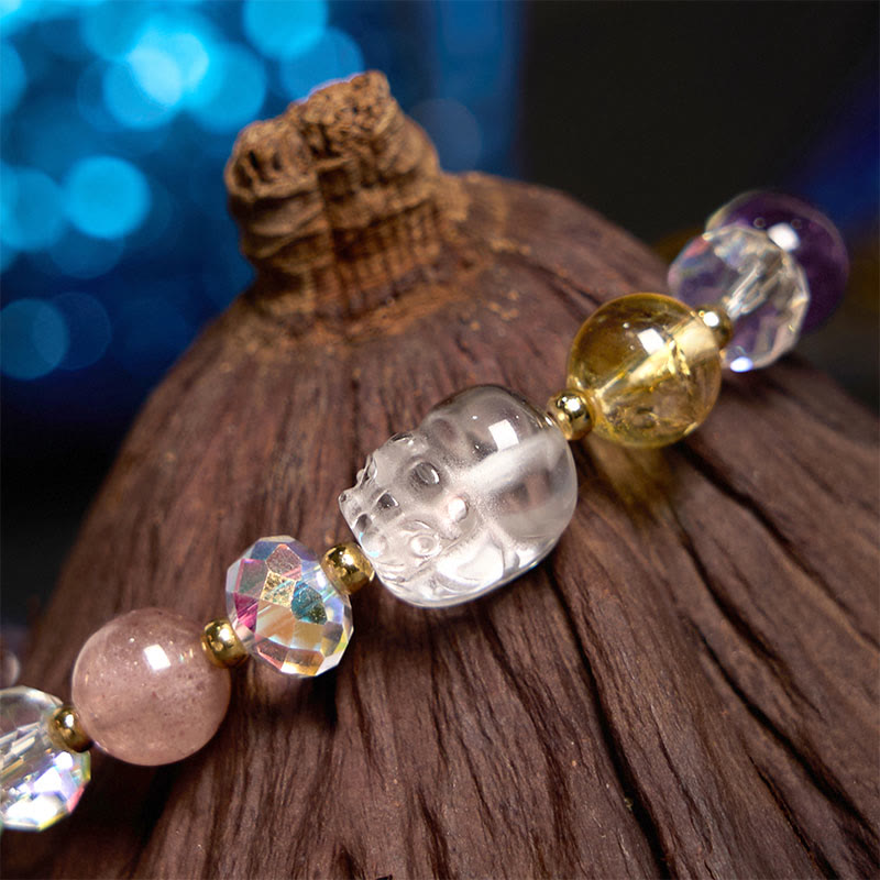 KarmaRipple's PiXiu Ivory Gemstone Citrine Green Strawberry Quartz Amethyst Fortune Bracelet p3