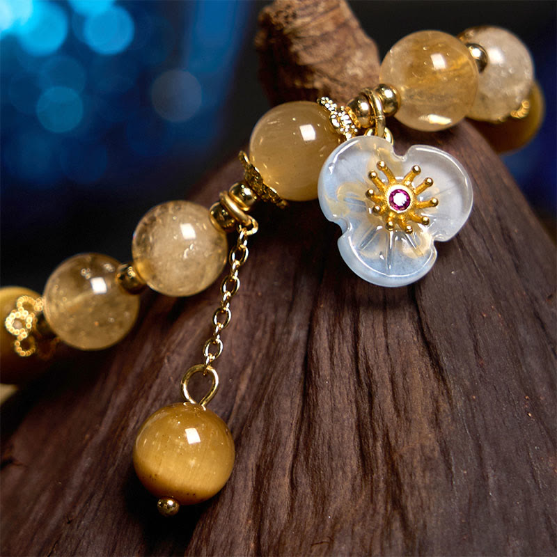 KarmaRipple's Citrine Tiger Eye Flower Talisman Generosity Bracelet p3