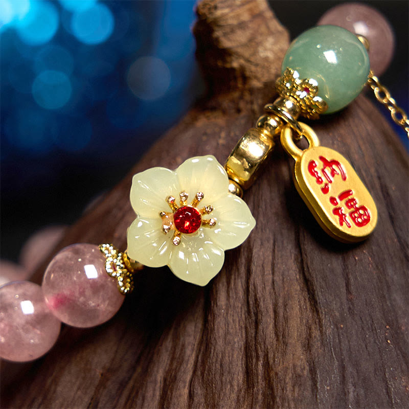 KarmaRipple's Authentic Strawberry Quartz Blossom Fu Character Positivity Balancing Bracelet p4