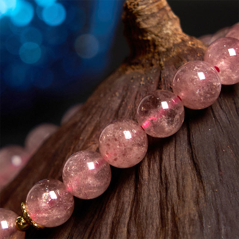 KarmaRipple's Authentic Strawberry Quartz Blossom Fu Character Positivity Balancing Bracelet p5