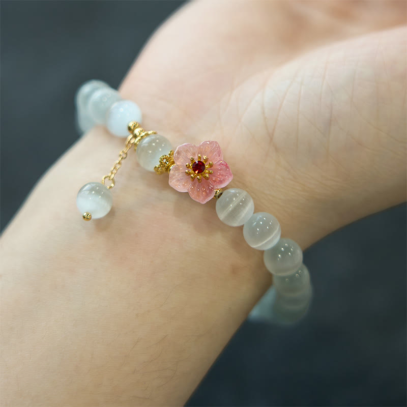 KarmaRipple's Chrysoberyl Cat's Eye Pink Flowers Support Bracelet p4