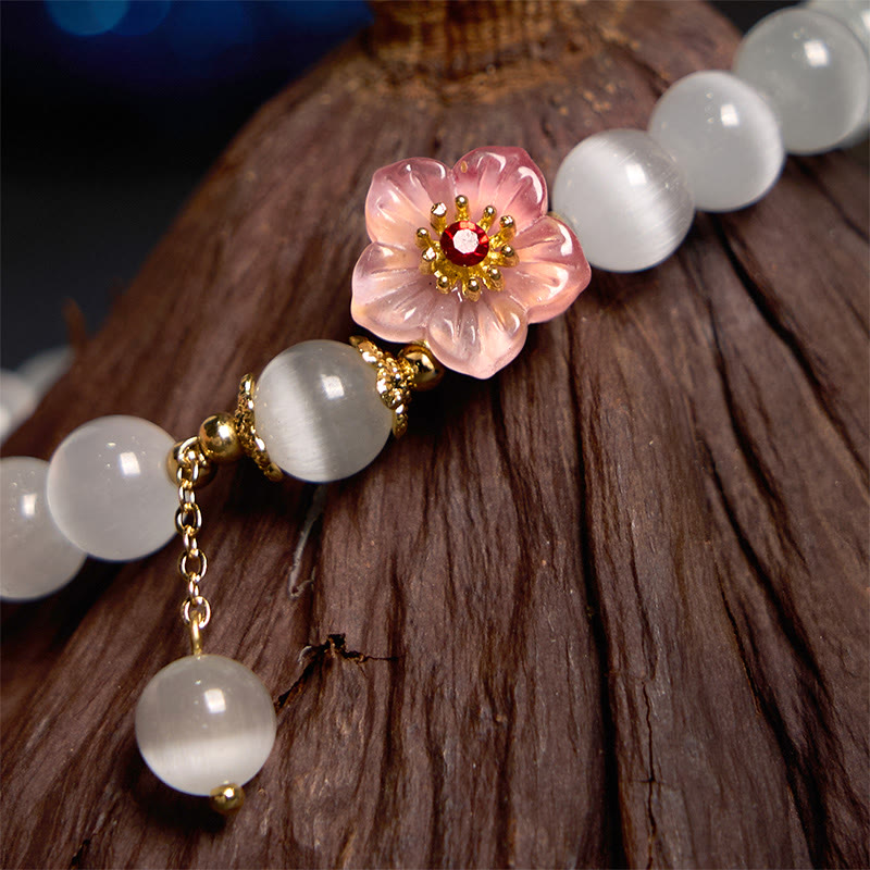 KarmaRipple's Chrysoberyl Cat's Eye Pink Flowers Support Bracelet p2