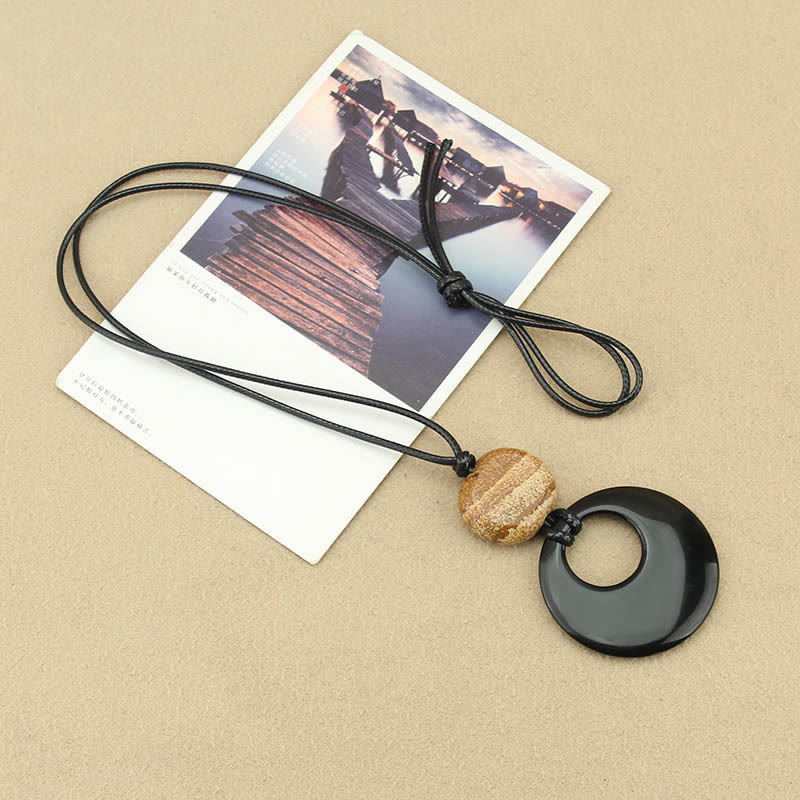 KarmaRipple's Black Obsidian Liuli Picture Stone Bronze Fulfilment Pendant Necklace p11