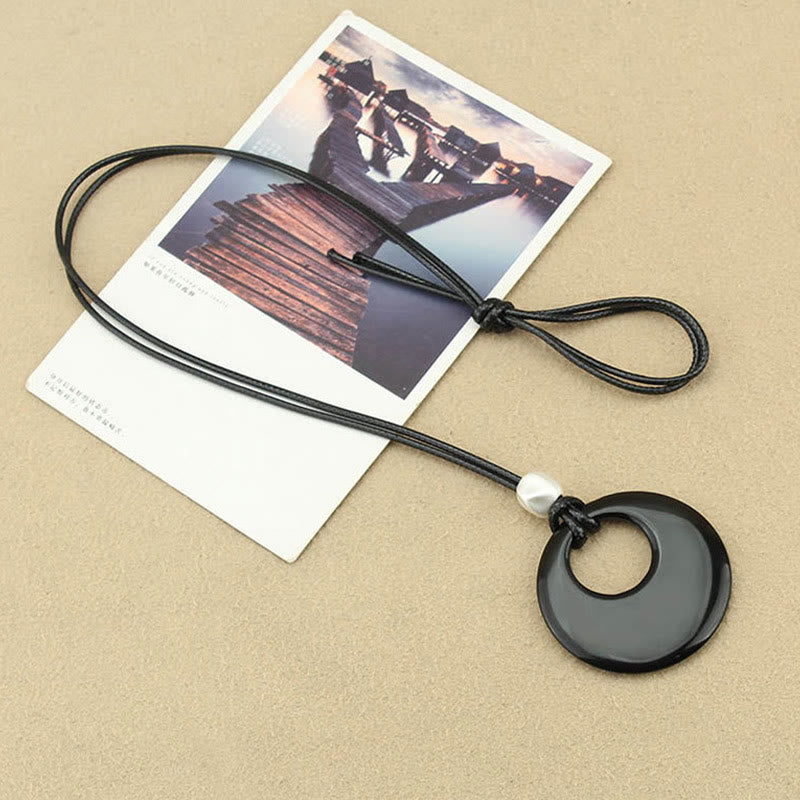 KarmaRipple's Black Obsidian Liuli Picture Stone Bronze Fulfilment Pendant Necklace p5