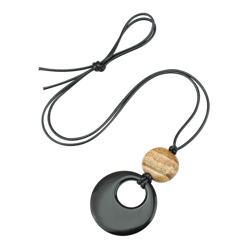KarmaRipple's Black Obsidian Liuli Picture Stone Bronze Fulfilment Pendant Necklace p13