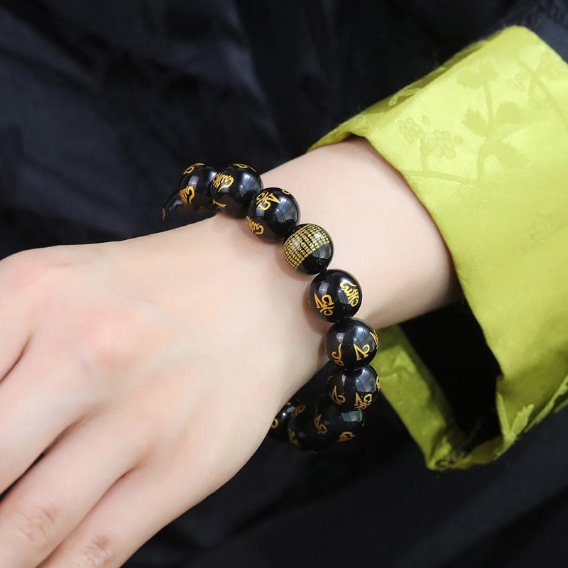 KarmaRipple's Six True Words Om Mani Padme Hum Rainbow Obsidian Gold Foil Creativity Bracelet p9