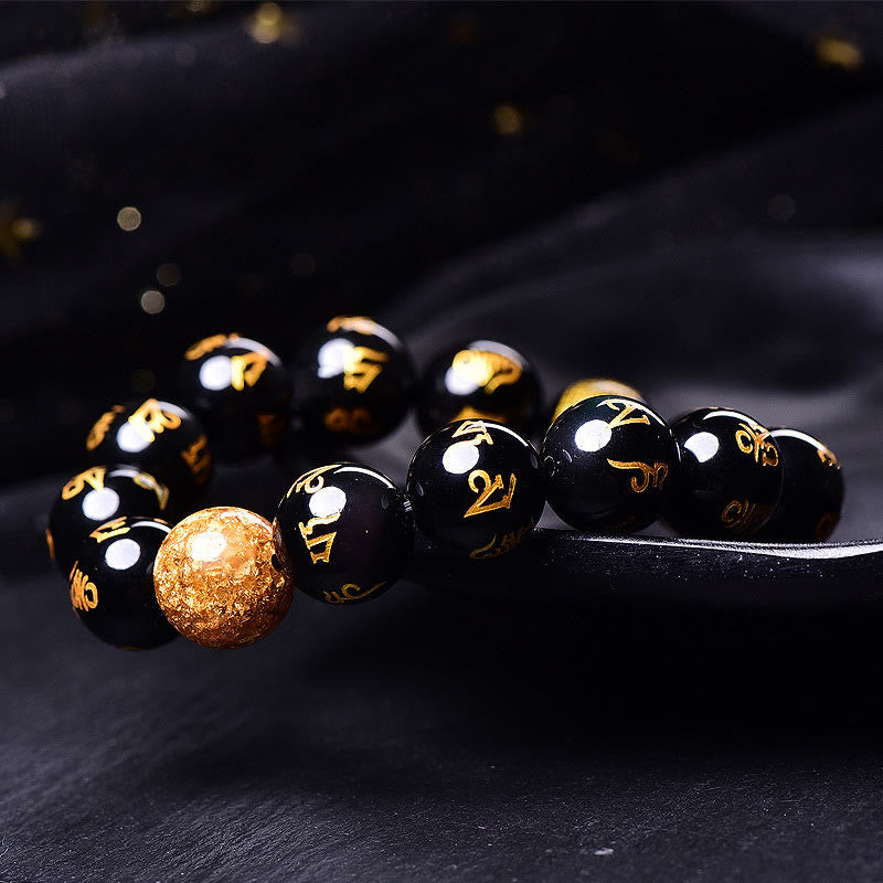 KarmaRipple's Six True Words Om Mani Padme Hum Rainbow Obsidian Gold Foil Creativity Bracelet p3
