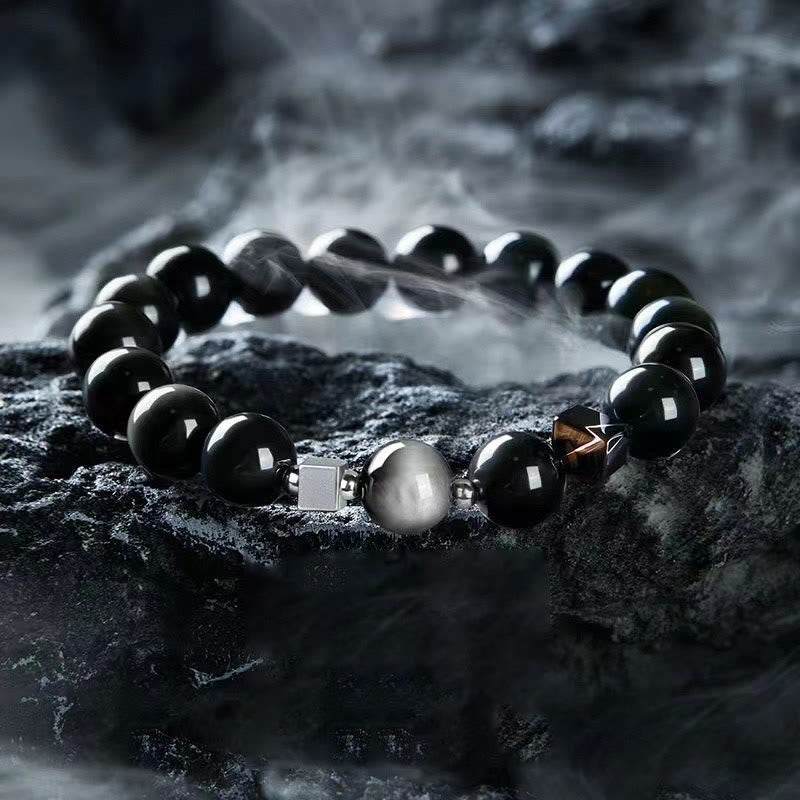 KarmaRipple's Black Obsidian Eagle's Eye Stone Gold Sheen Obsidian Tiger's Eye Strength Bracelet p1