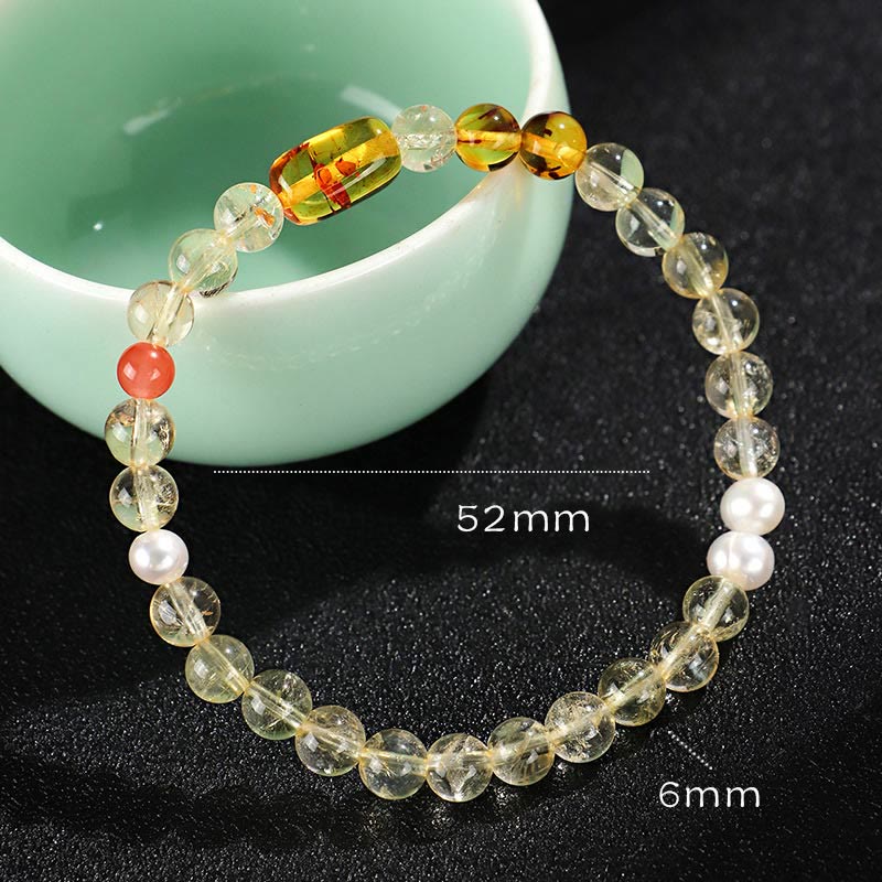 KarmaRipple's Authentic Citrine Pearl Topaz Ivory Gemstone Protection Bracelet p1