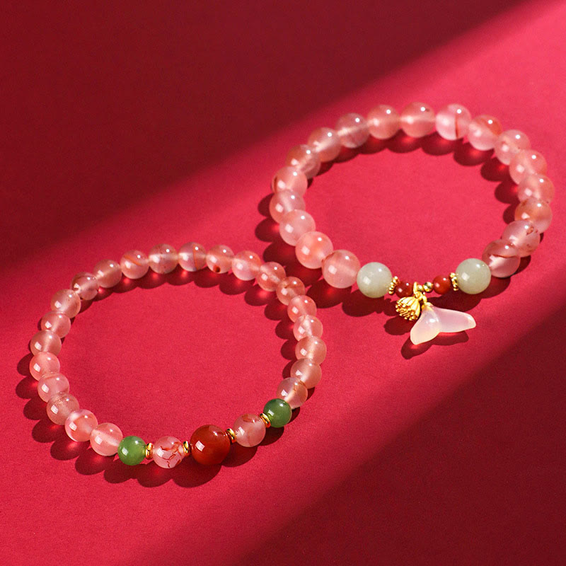 KarmaRipple's South Red Agate Butterfly Orchid Hetian Jade Fortune Bracelet p7