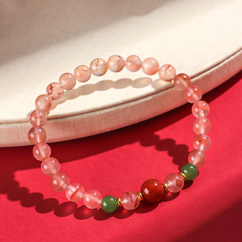 KarmaRipple's South Red Agate Butterfly Orchid Hetian Jade Fortune Bracelet p10