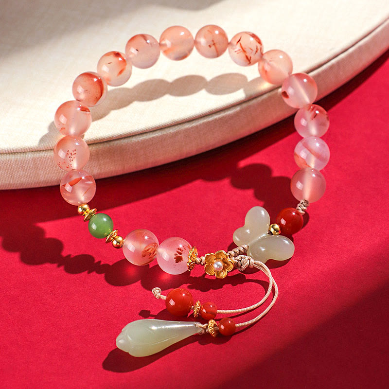 KarmaRipple's South Red Agate Butterfly Orchid Hetian Jade Fortune Bracelet p15