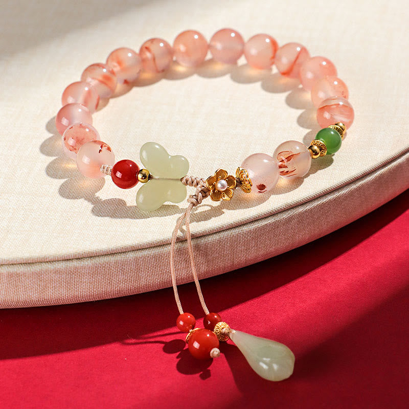 KarmaRipple's South Red Agate Butterfly Orchid Hetian Jade Fortune Bracelet p16