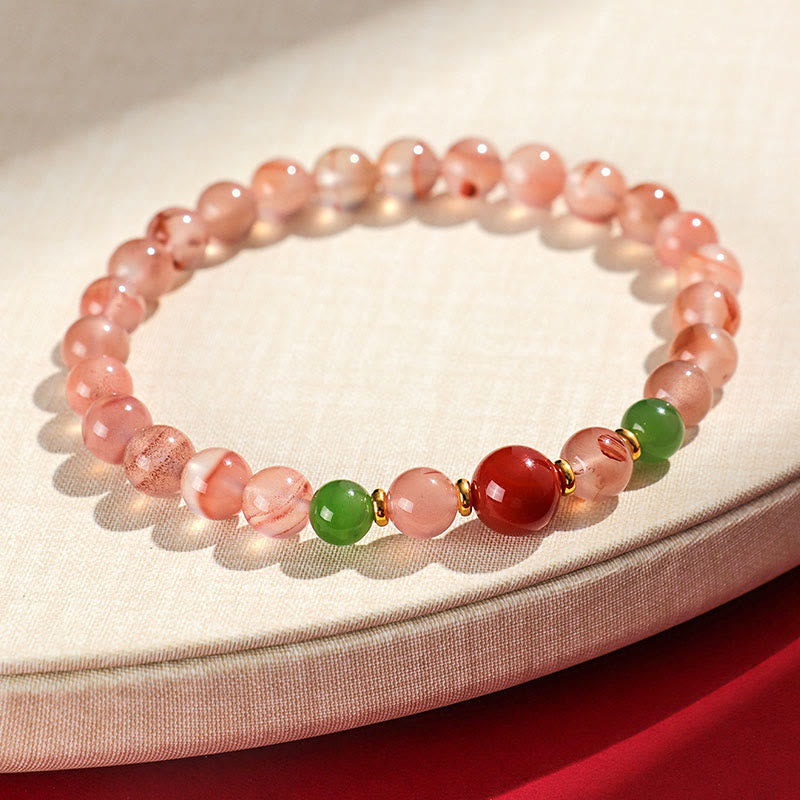 KarmaRipple's South Red Agate Butterfly Orchid Hetian Jade Fortune Bracelet p11