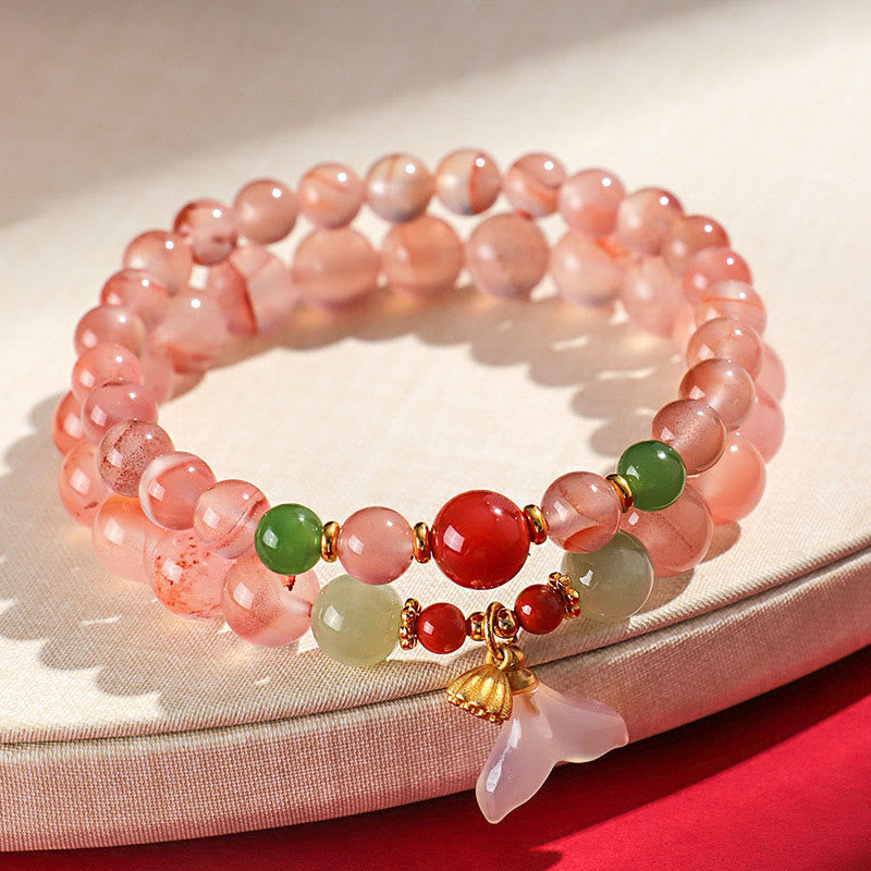 KarmaRipple's South Red Agate Butterfly Orchid Hetian Jade Fortune Bracelet p6