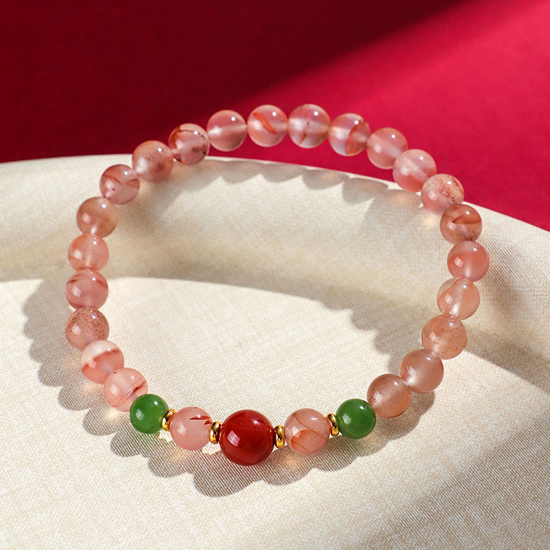 KarmaRipple's South Red Agate Butterfly Orchid Hetian Jade Fortune Bracelet p12