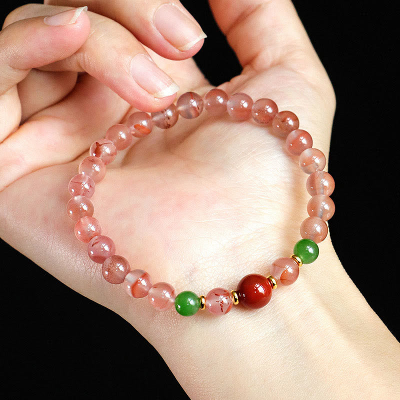 KarmaRipple's South Red Agate Butterfly Orchid Hetian Jade Fortune Bracelet p13