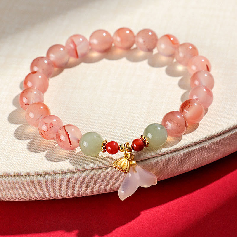 KarmaRipple's South Red Agate Butterfly Orchid Hetian Jade Fortune Bracelet p5
