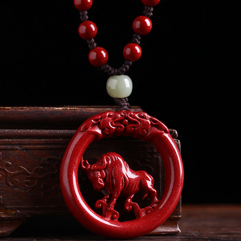 KarmaRipple's Chinese Zodiac Cinnabar Hetian Jade Peace Buckle Calm Pendant Necklace p6