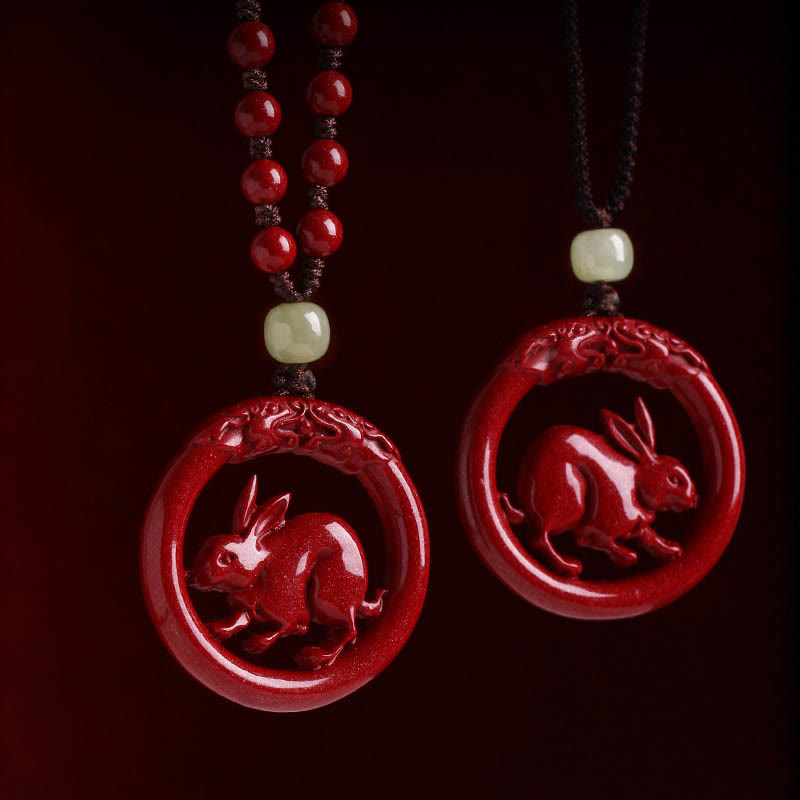 KarmaRipple's Chinese Zodiac Cinnabar Hetian Jade Peace Buckle Calm Pendant Necklace p35