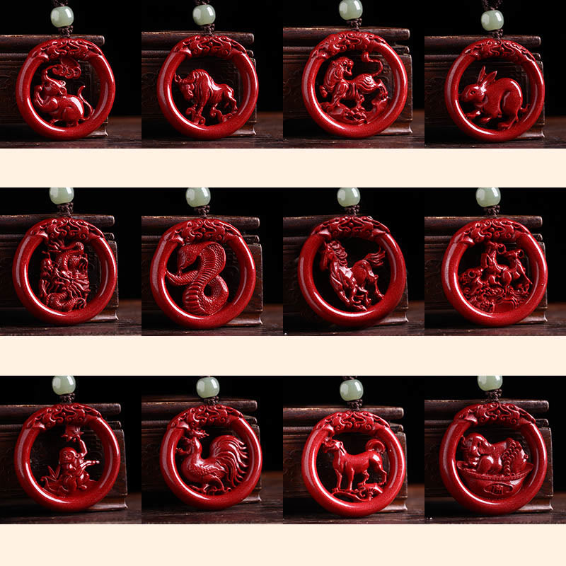 KarmaRipple's Chinese Zodiac Cinnabar Hetian Jade Peace Buckle Calm Pendant Necklace p36
