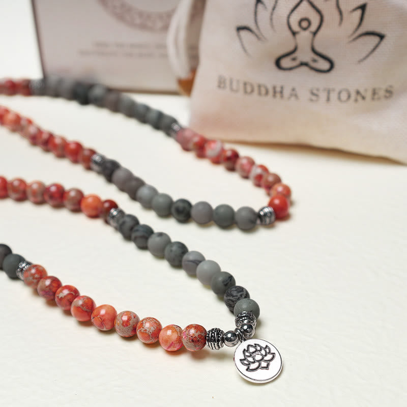 KarmaRipple's 108 Mala Beadwork Authentic Stone Sea Sediment Jasper Lotus Protection Bracelet p6