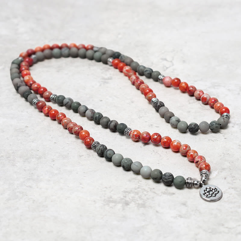 KarmaRipple's 108 Mala Beadwork Authentic Stone Sea Sediment Jasper Lotus Protection Bracelet p4