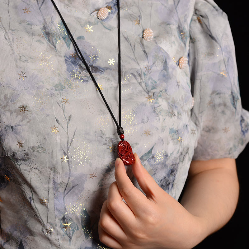 KarmaRipple's Chinese Zodiac Black Rope Cinnabar Calm Pendant Necklace p17