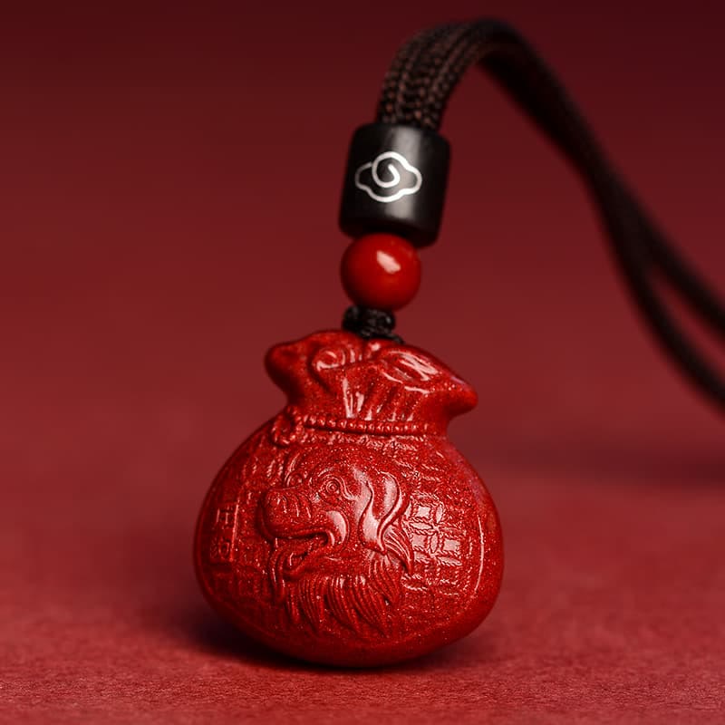 KarmaRipple's Chinese Zodiac Money Bag Shape Cinnabar Calm Pendant Necklace p32
