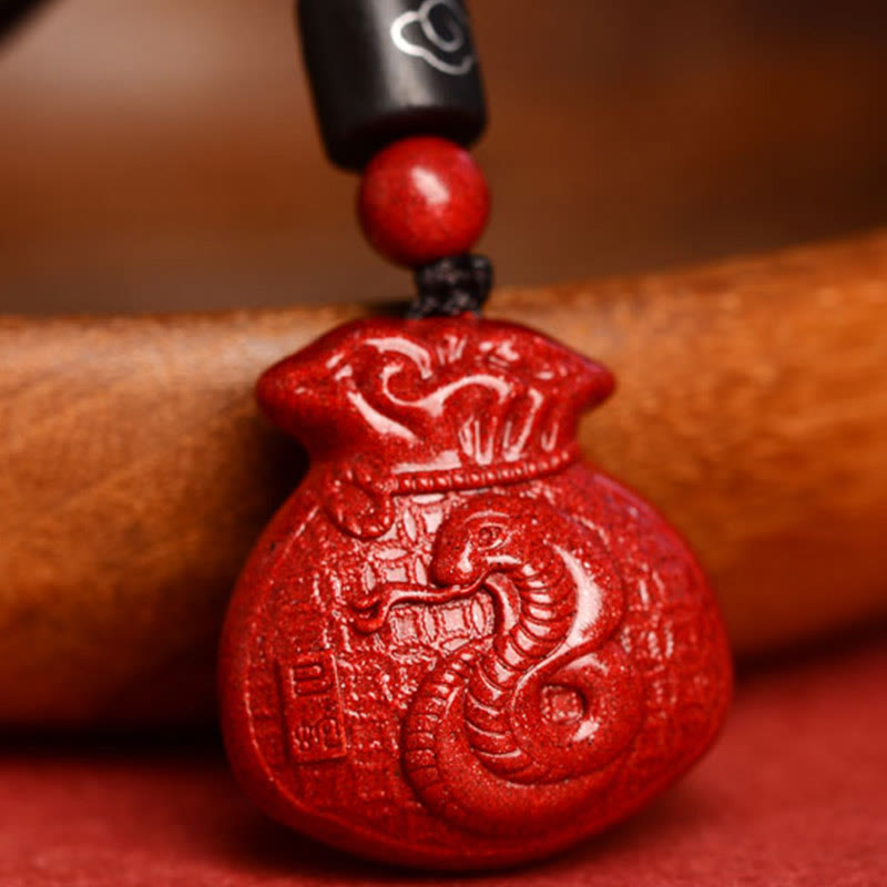 KarmaRipple's Chinese Zodiac Money Bag Shape Cinnabar Calm Pendant Necklace p13