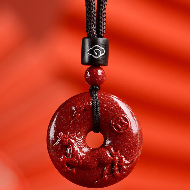 KarmaRipple's Chinese Zodiac Cinnabar Peace Buckle Calm Pendant Necklace p54