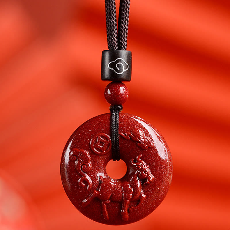 KarmaRipple's Chinese Zodiac Cinnabar Peace Buckle Calm Pendant Necklace p56