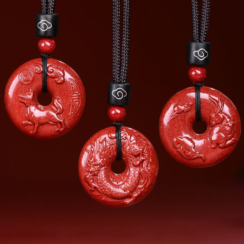 KarmaRipple's Chinese Zodiac Cinnabar Peace Buckle Calm Pendant Necklace p40