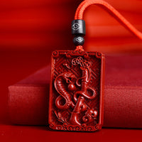 KarmaRipple's Chinese Zodiac Cinnabar Rectangle Calm Pendant Necklace