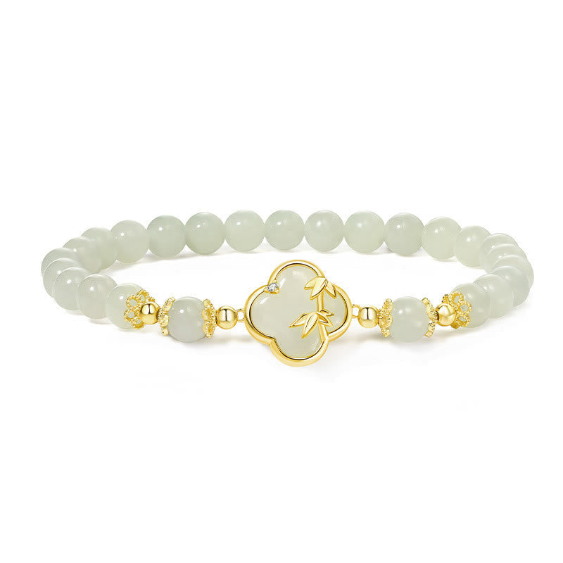 KarmaRipple's Hetian Jade 925 Sterling Silver Four Leaf Clover Bamboo Fortune Bracelet p3