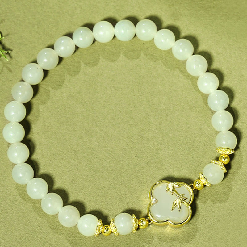 KarmaRipple's Hetian Jade 925 Sterling Silver Four Leaf Clover Bamboo Fortune Bracelet p2