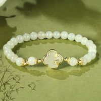 KarmaRipple's Hetian Jade 925 Sterling Silver Four Leaf Clover Bamboo Fortune Bracelet