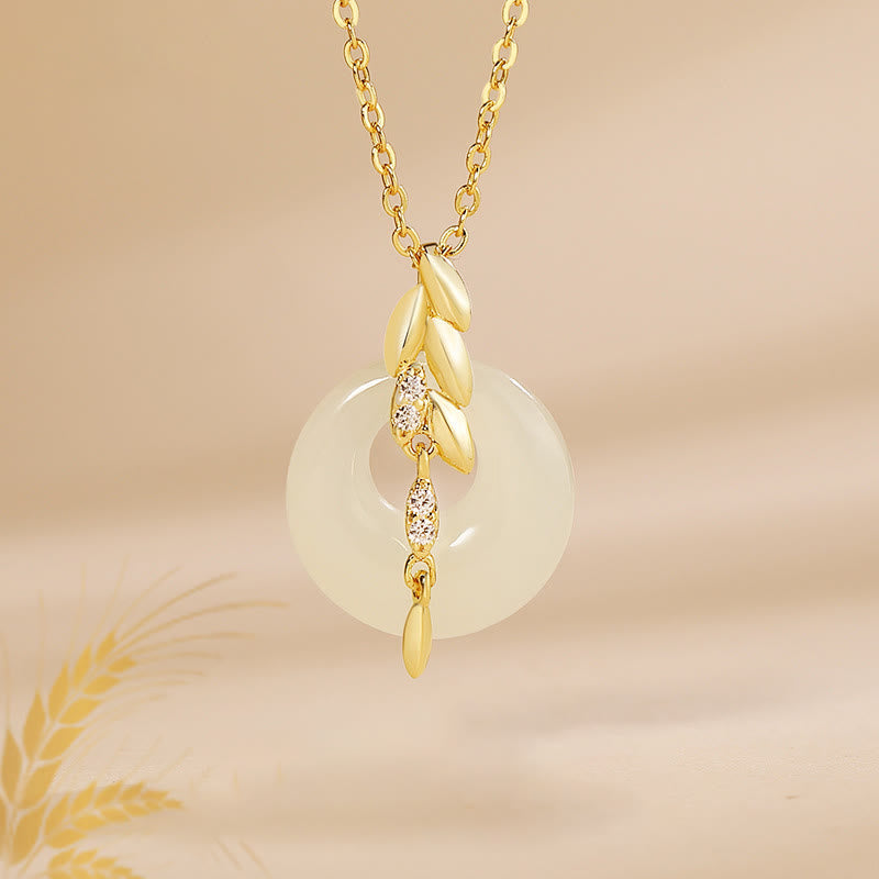 KarmaRipple's Hetian Jade 925 Sterling Silver Wheat Fortune Pendant Necklace p1