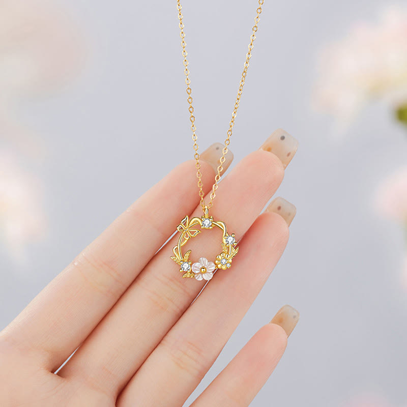 KarmaRipple's 925 Sterling Silver Cubic Zirconia Shell Butterfly Peach Blossom Blessing Pendant Necklace p5