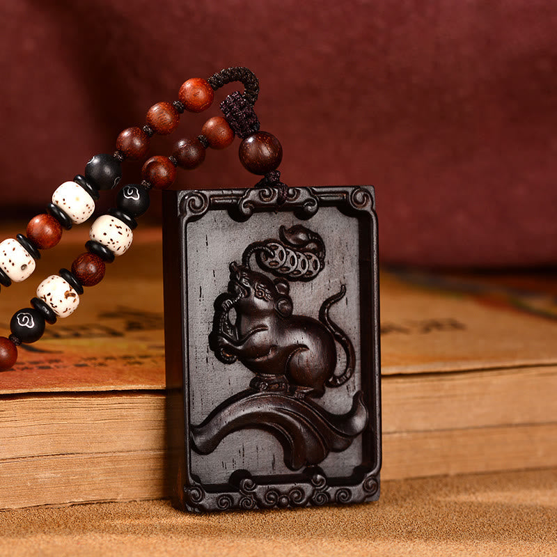 KarmaRipple's Chinese Zodiac Small Leaf Red Sandalwood Calm Pendant Necklace p24