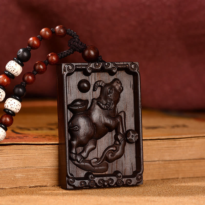 KarmaRipple's Chinese Zodiac Small Leaf Red Sandalwood Calm Pendant Necklace p25