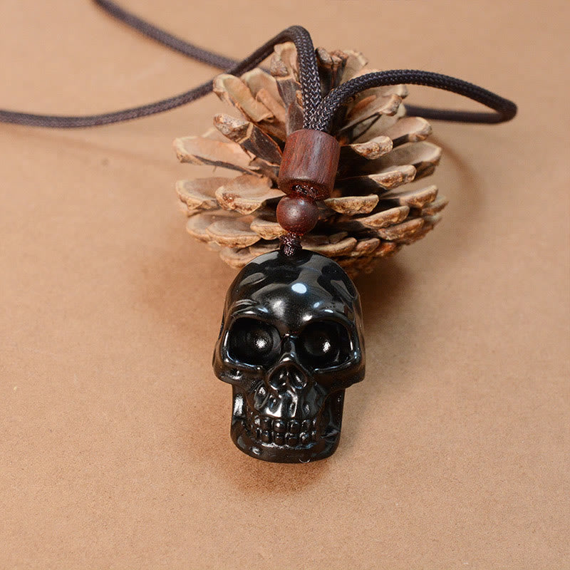 KarmaRipple's Black Obsidian String Skeleton Fulfilment Pendant Necklace p13