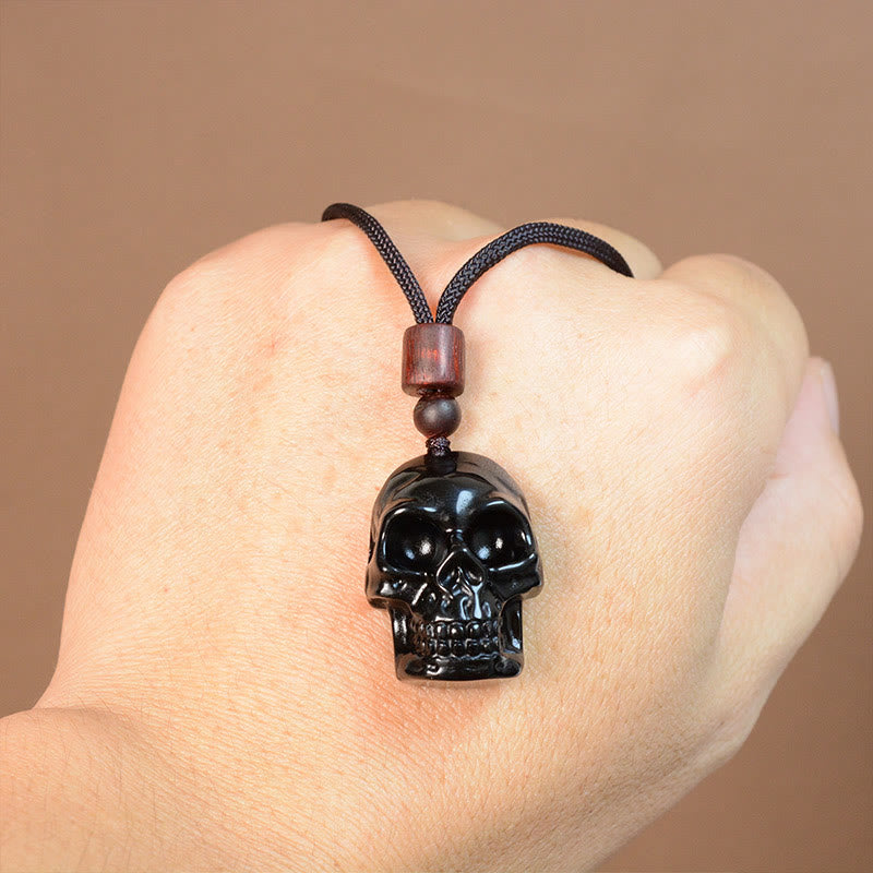 KarmaRipple's Black Obsidian String Skeleton Fulfilment Pendant Necklace p17