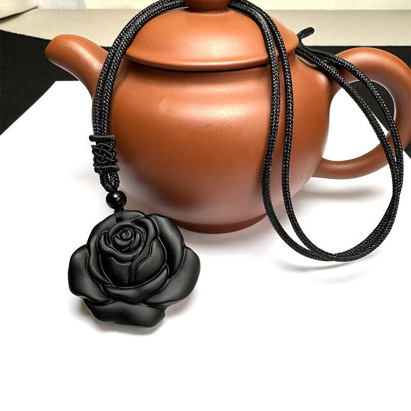 KarmaRipple's Black Obsidian String Black Rose Purification Pendant Necklace p14