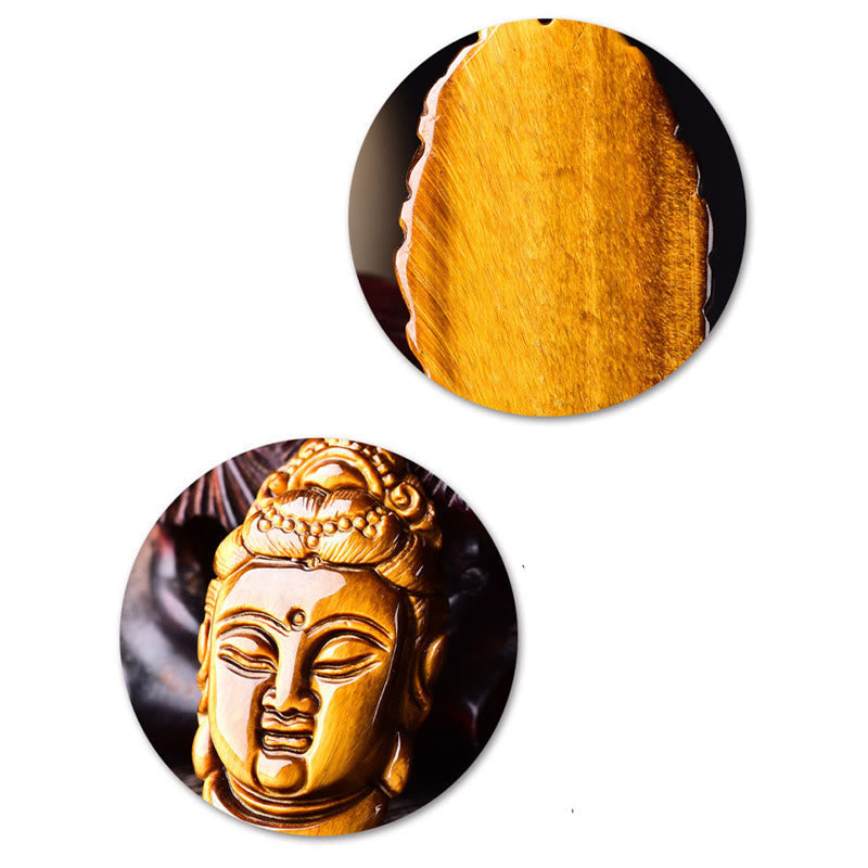 KarmaRipple's Tiger Eye Kwan Yin Avalokitesvara Head String Strength Pendant Necklace p9