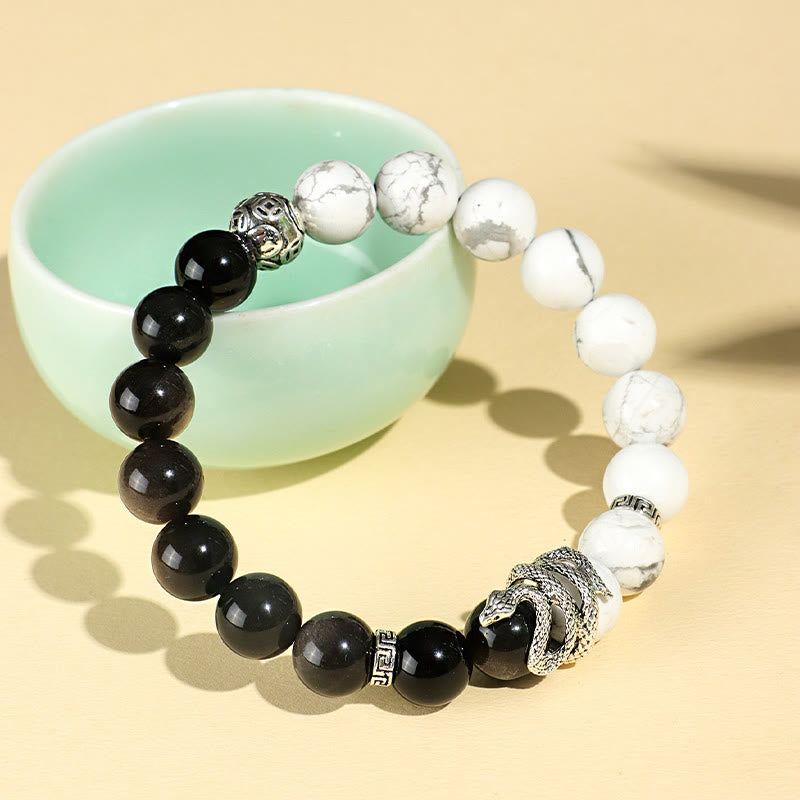 KarmaRipple's Authentic Silver Sheen Obsidian Ivory Turquoise Grey Jasper Snowflake Obsidian Year Of The Snake Protection Bracelet p4