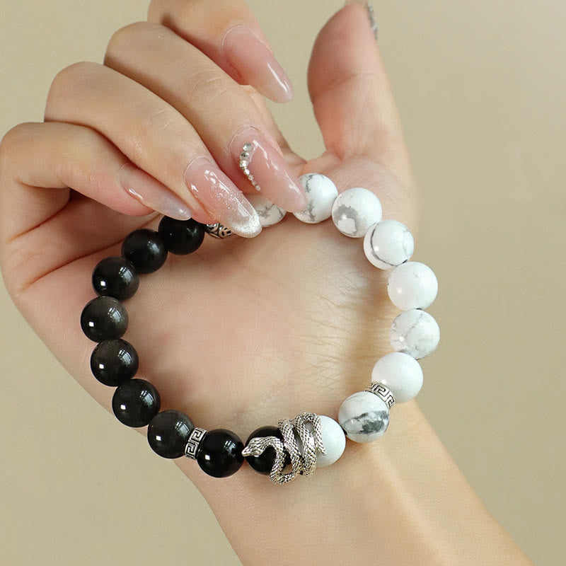 KarmaRipple's Authentic Silver Sheen Obsidian Ivory Turquoise Grey Jasper Snowflake Obsidian Year Of The Snake Protection Bracelet p6