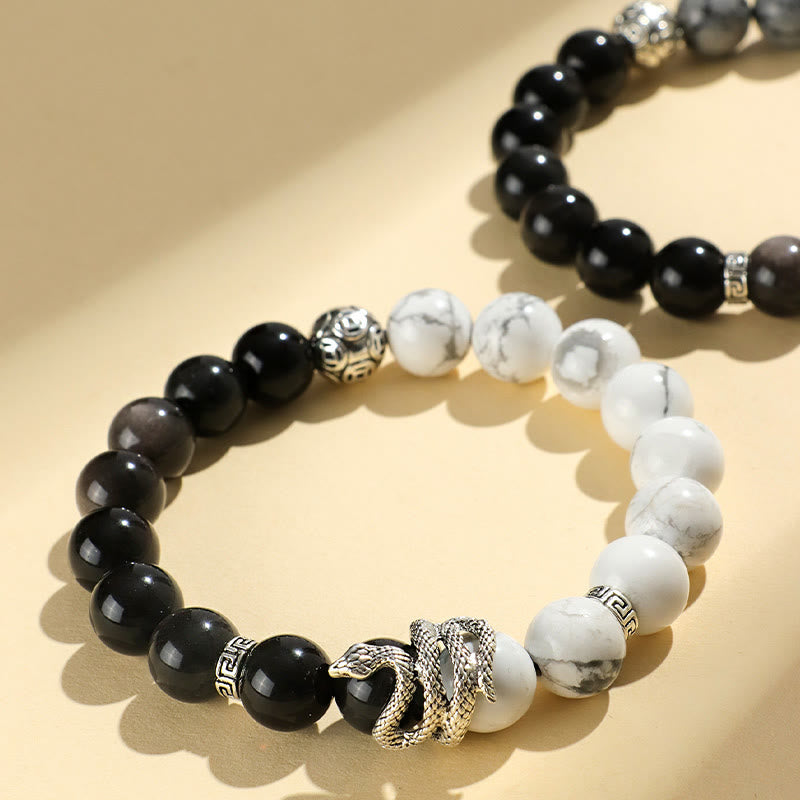 KarmaRipple's Authentic Silver Sheen Obsidian Ivory Turquoise Grey Jasper Snowflake Obsidian Year Of The Snake Protection Bracelet p7