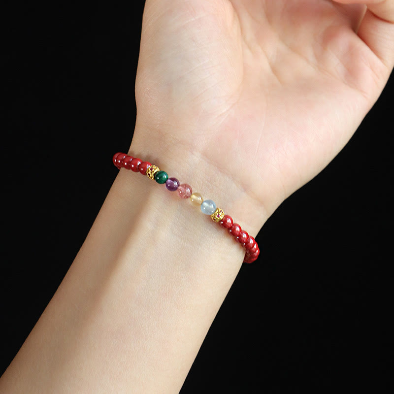 KarmaRipple's Cinnabar Aquamarine Citrine Strawberry Quartz Amethyst Malachite Blessing Bracelet p9