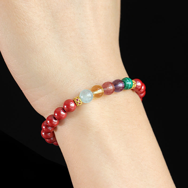 KarmaRipple's Cinnabar Aquamarine Citrine Strawberry Quartz Amethyst Malachite Blessing Bracelet p13